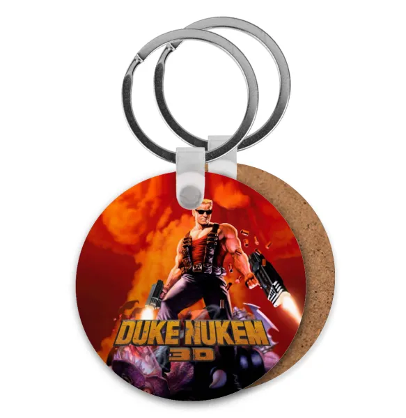 Duke nukem — Round wooden MDF keychain, Ø5cm