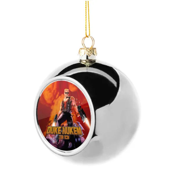 Duke nukem — Silver 8cm Christmas tree ball ornament