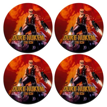 Duke nukem, SET of 4 round wooden coasters (9cm)