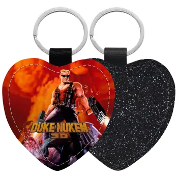Duke nukem, Μπρελόκ PU δερμάτινο glitter καρδιά ΜΑΥΡΟ
