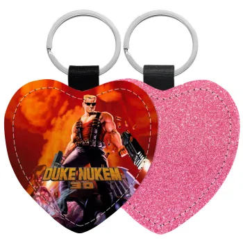 Duke nukem, Μπρελόκ PU δερμάτινο glitter καρδιά ΡΟΖ