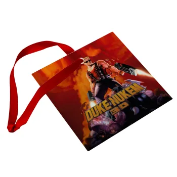 Duke nukem, Christmas ornament, glass square ornament 9x9cm