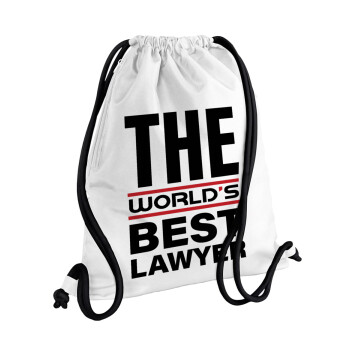 The world's best Lawyer, Τσάντα πλάτης πουγκί GYMBAG λευκή, με τσέπη (40x48cm) & χονδρά κορδόνια