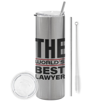 The world's best Lawyer, Tumbler ποτήρι θερμό Ασημένιο από ανοξείδωτο ατσάλι 600ml, με μεταλλικό καλαμάκι & βούρτσα καθαρισμού
