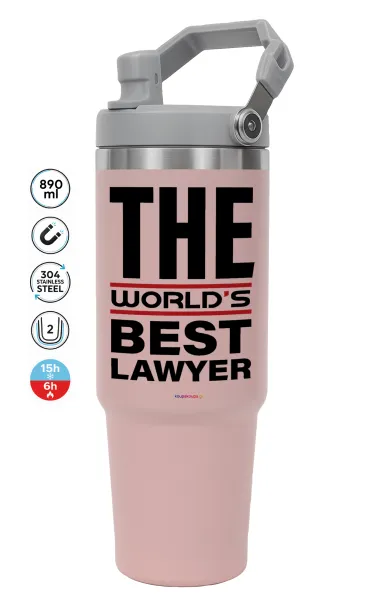 The world's best Lawyer — ΡΟΖ Travel Tumbler Θερμός με χερούλι και καλαμάκι 890ml