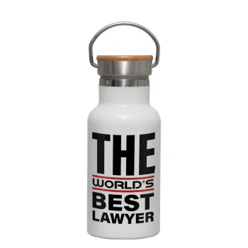The world's best Lawyer, Μεταλλικό παγούρι θερμός (Stainless steel) Λευκό με ξύλινο καπακι (bamboo), διπλού τοιχώματος, 350ml