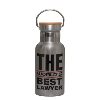 The world's best Lawyer, Μεταλλικό παγούρι θερμός (Stainless steel) Ασημένιο με ξύλινο καπακι (bamboo), διπλού τοιχώματος, 350ml