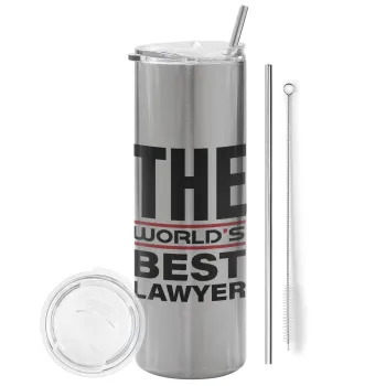 The world's best Lawyer, Tumbler ποτήρι θερμό Ασημένιο από ανοξείδωτο ατσάλι 600ml, με μεταλλικό καλαμάκι & βούρτσα καθαρισμού