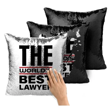 The world's best Lawyer, Μαξιλάρι καναπέ Μαγικό Μαύρο με πούλιες 40x40cm περιέχεται το γέμισμα