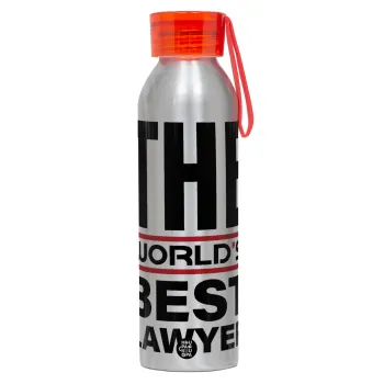 The world's best Lawyer, Αλουμινένιο Αθλητικό Μπουκάλι 650ml – Ασημί με Κόκκινο Καπάκι και Λουράκι Σιλικόνης