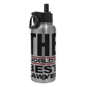 The world's best Lawyer, Metal mug thermo Silver with Straw and Spout Lid (Stainless steel), double wall, 950ml