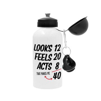 Looks, feels, acts LIKE your AGE, Metal water bottle, White, aluminum 500ml