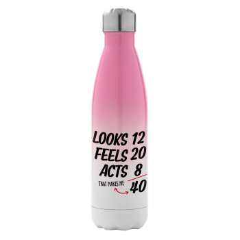 Looks, feels, acts LIKE your AGE, Metal mug thermos Pink/White (Stainless steel), double wall, 500ml
