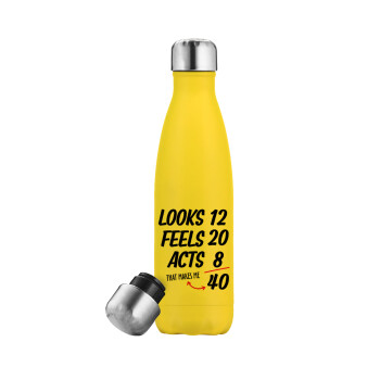 Looks, feels, acts LIKE your AGE, Yellow Stainless Steel Metallic Thermos, double-walled, 500ml