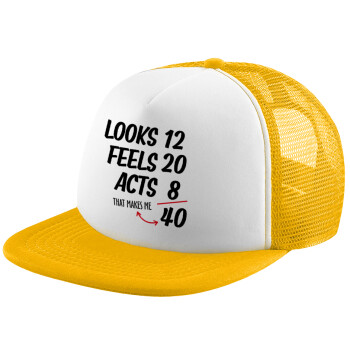 Looks, feels, acts LIKE your AGE, Καπέλο Soft Trucker με Δίχτυ Κίτρινο/White 