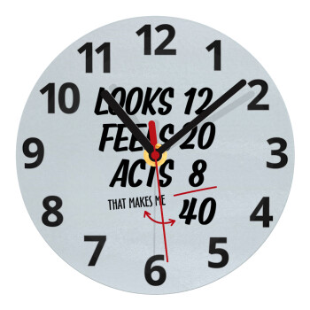 Looks, feels, acts LIKE your AGE, Ρολόι τοίχου γυάλινο (20cm)