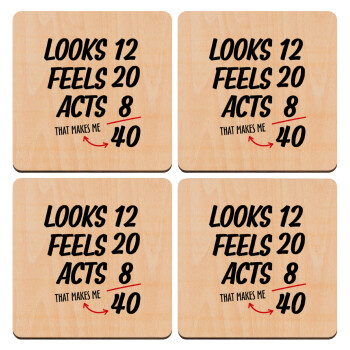 Looks, feels, acts LIKE your AGE, ΣΕΤ x4 Σουβέρ ξύλινα τετράγωνα plywood (9cm)