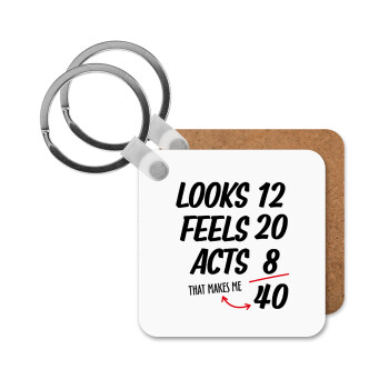 Looks, feels, acts LIKE your AGE, Μπρελόκ Ξύλινο τετράγωνο MDF