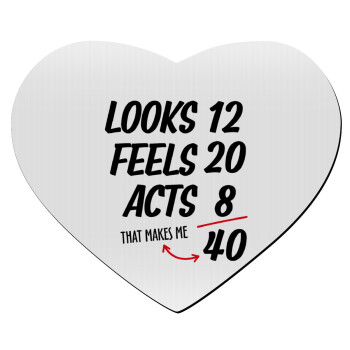 Looks, feels, acts LIKE your AGE, Mousepad heart 23x20cm