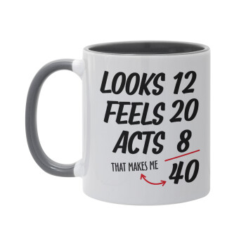 Looks, feels, acts LIKE your AGE, Mug colored grey, ceramic, 330ml