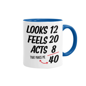 Looks, feels, acts LIKE your AGE, Mug colored blue, ceramic, 330ml