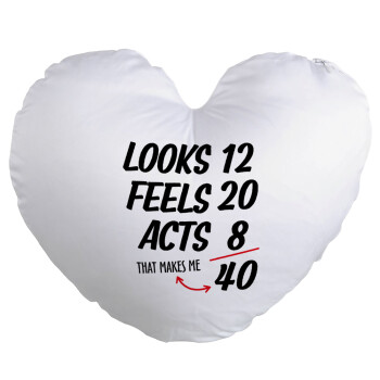 Looks, feels, acts LIKE your AGE, Μαξιλάρι καναπέ καρδιά 40x40cm περιέχεται το  γέμισμα