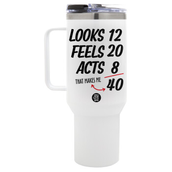 Looks, feels, acts LIKE your AGE, Mega Stainless steel Tumbler with lid, double wall 1,2L