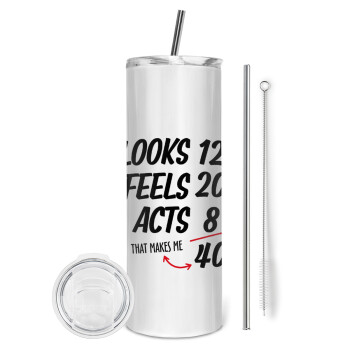 Looks, feels, acts LIKE your AGE, Eco friendly stainless steel tumbler 600ml, with metal straw & cleaning brush