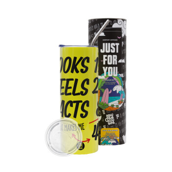 Looks, feels, acts LIKE your AGE, Neon Yellow Travel Tumbler θερμό, μεταλλικό καλαμάκι(Ανωξείδωτο 304 Food grade, BPA free, 600ml)