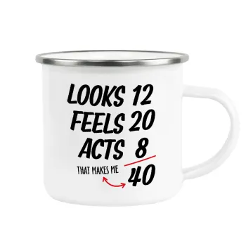 Looks, feels, acts LIKE your AGE, Κούπα Μεταλλική εμαγιέ λευκη 360ml