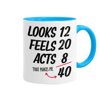 Looks, feels, acts LIKE your AGE, Κούπα χρωματιστή γαλάζια, κεραμική, 330ml