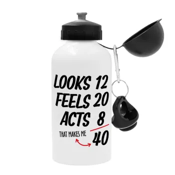 Looks, feels, acts LIKE your AGE, Metal water bottle, White, aluminum 500ml