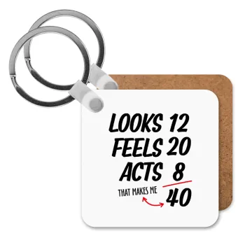 Looks, feels, acts LIKE your AGE, Μπρελόκ Ξύλινο τετράγωνο MDF