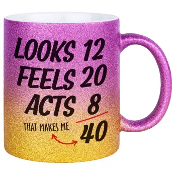 Looks, feels, acts LIKE your AGE, Κούπα Χρυσή/Ροζ Glitter, κεραμική, 330ml