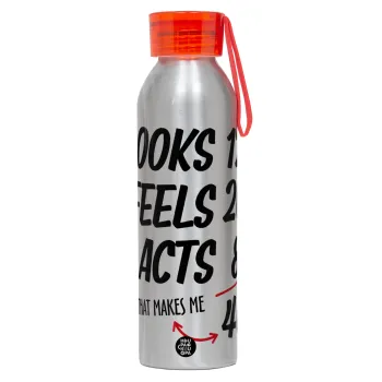 Looks, feels, acts LIKE your AGE, Αλουμινένιο Αθλητικό Μπουκάλι 650ml – Ασημί με Κόκκινο Καπάκι και Λουράκι Σιλικόνης