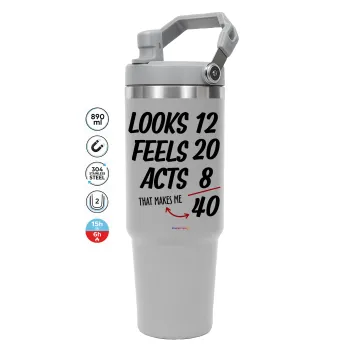 Looks, feels, acts LIKE your AGE, ΓΚΡΙ χρώματος Θερμός Ανοξείδωτο 890ml (30oz) με χερούλι
