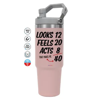 Looks, feels, acts LIKE your AGE, ΡΟΖ χρώματος Θερμός Ανοξείδωτο 890ml (30oz) με χερούλι
