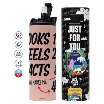 Looks, feels, acts LIKE your AGE, Tumbler ποτήρι θερμό ΡΟΖ από ανοξείδωτο ατσάλι 600ml