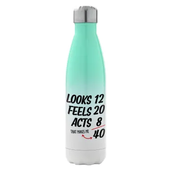 Looks, feels, acts LIKE your AGE, Μεταλλικό παγούρι θερμός Πράσινο/Λευκό (Stainless steel), διπλού τοιχώματος, 500ml