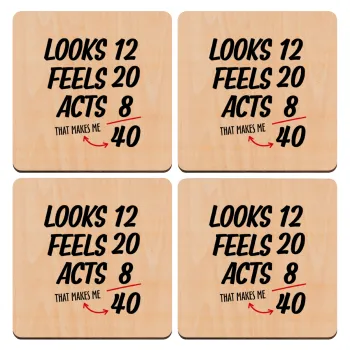 Looks, feels, acts LIKE your AGE, ΣΕΤ x4 Σουβέρ ξύλινα τετράγωνα plywood (9cm)