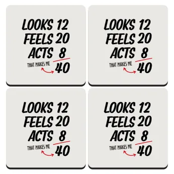 Looks, feels, acts LIKE your AGE, ΣΕΤ 4 Σουβέρ ξύλινα τετράγωνα (9cm)