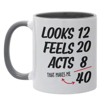 Looks, feels, acts LIKE your AGE, Mug colored grey, ceramic, 330ml