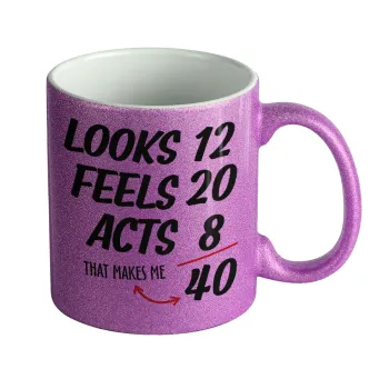 Looks, feels, acts LIKE your AGE, Κούπα Μωβ Glitter που γυαλίζει, κεραμική, 330ml