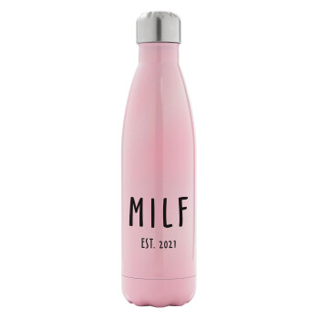 MILF, Μεταλλικό παγούρι θερμός Ροζ Ιριδίζον (Stainless steel), διπλού τοιχώματος, 500ml