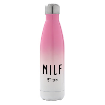 MILF, Μεταλλικό παγούρι θερμός Ροζ/Λευκό (Stainless steel), διπλού τοιχώματος, 500ml