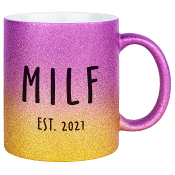 MILF, Κούπα Χρυσή/Ροζ Glitter, κεραμική, 330ml