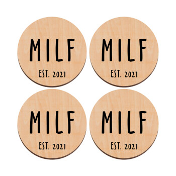 MILF, ΣΕΤ x4 Σουβέρ ξύλινα στρογγυλά plywood (9cm)