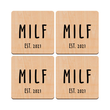 MILF, ΣΕΤ x4 Σουβέρ ξύλινα τετράγωνα plywood (9cm)