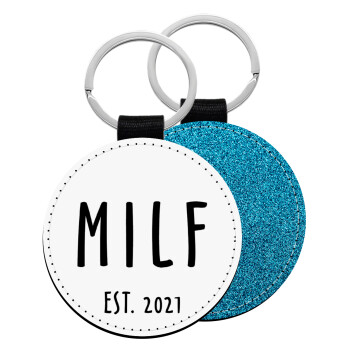 MILF, Μπρελόκ Δερματίνη, στρογγυλό ΜΠΛΕ (5cm)