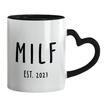 MILF, Mug heart black handle, ceramic, 330ml
